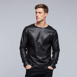 T-shirt pour homme à manches longues, col rond, style streetwear, en cuir PU de haute qualité, écologique, anti-UV - Product Image 5