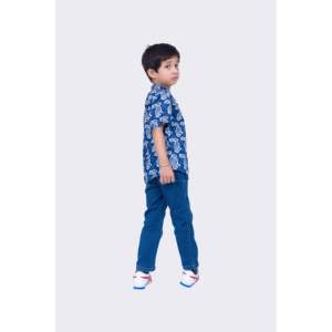 เสื้อเชิ้ตเด็กผู้ชายแขนสั้นสีคราม พิมพ์ลายกระต่าย ผ้าฝ้ายลำลอง แต่งลายสก็อต ผ้าเดนิม สำหรับเด็กอายุ 6 7 8 ปี - Product Image 4