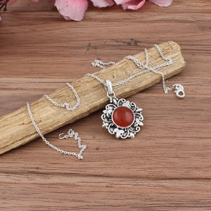 Pendentif en onyx rouge naturel en gros, argent sterling 925 plaqué platine, style vintage, charmes en pierre rouge, bijoux sertis - Product Image 2