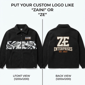 Premium 240g Polyester Fleece Men's <b>Running</b> <b>Jacket</b> Black White Grey Panel Warm Zip-Up Waterproof <b>Reflective</b> Embossed Print - Product Image 1