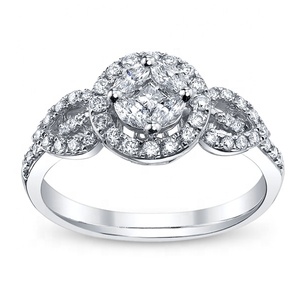 Bague de fiançailles en or blanc 18 carats avec diamants véritables GH Vs de 0,59 ct à 0,95 ct et diamants de taille petite autour de la fleur - Product Image 1