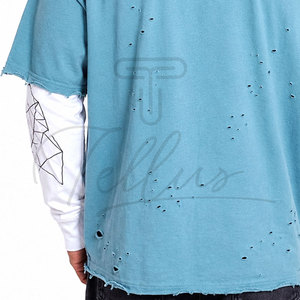 เสื้อยืดพิมพ์ลายแขนยาวคุณภาพสูงทรงโอเวอร์ไซส์สำหรับผู้ชาย ผ้าฝ้ายสองชั้น แขนยาวสองชั้น - Product Image 4