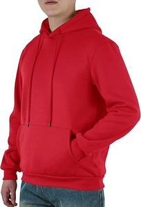 Sweat-shirt à capuche rouge pour homme, coupe classique, en molleton tricoté, couleur unie, style automne, avec poches - Product Image 4