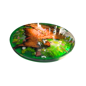 Round Epoxy <b>Clock</b> With Animal Tree Pattern <b>Hand</b>-Painted Artistic Home Decoration Green Roman Numerals Made in VietNam - Product Image 3
