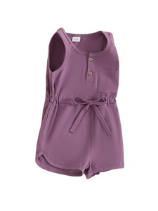 Litière filles été décontracté Jersey combinaison sans manches col rond couleur unie cordon réservoir barboteuse imperméable coupe-vent - Product Image 4