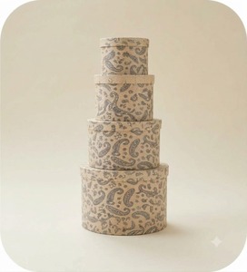 Ensemble de 4 boîtes de rangement rondes avec motif cachemire gris, boîtes gigognes - Product Image 2