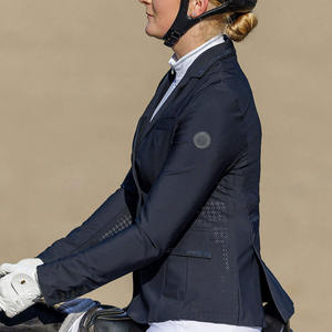 Veste d'équitation pour femmes, bleu foncé, manches longues, polyester et coton, tenue de saut d'obstacles, respirante, durable, confortable, personnalisable - Product Image 6