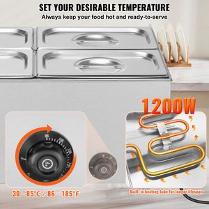 Scaldavivande Commerciale 24QT a 4 Vasche, Elettrico 1200W, Professionale in Acciaio Inox, Buffet Bain Marie con Temperatura Manuale - Product Image 3