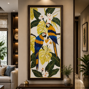 Panel de Pared de Ágata con Incrustaciones de Mármol de Lujo, Decoración Colgante Hecha a Mano con Loros Macaw, Arte Estilo Pájaro - Product Image 1