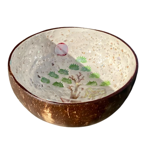 Bol en noix de coco minimaliste incrusté de perles - Finition laquée couleur terre - Articles écologiques faits à la main pour la maison - Product Image 2