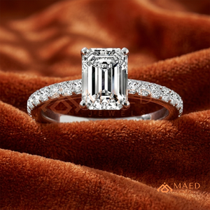 925 Sterling <b>Silver</b> Emerald Cut Moissanite/Diamond Engagement <b>Ring</b> for Women, Pave Diamond Band <b>Solitaire</b> <b>Ring</b> - Product Image 1