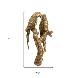 Escultura de Pared de Metal con Pareja de Loros Dorados Antiguos, Decoración de Aves en Rama para Sala de Estar, Dormitorio, Pasillo y Regalos - Product Image 2