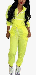 ชุดวอร์มสปอร์ตสีเขียวมะนาวสำหรับผู้หญิง 2 ชิ้น แขนยาว คอตั้ง แห้งเร็ว ผลิตจากผ้าโพลีเอสเตอร์ถัก เหมาะสำหรับใส่ในฤดูใบไม้ผลิและฤดูร้อน - Product Image 4