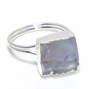 Natural Raw Rainbow Moonstone Gemstone Silver Electroplated Handmade Crafted <b>Adjustable</b> <b>Ring</b> For Women - Product Image 4