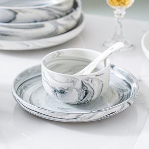 Modern minimalist greyish white <b>marble</b> patterned <b>dinnerware</b> <b>set</b> premium quality full <b>set</b> Bpa-free,dishwasher safe everyday use - Product Image 3