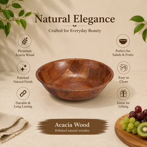 Bol de service artisanal en bois d'acacia, patchwork, bol à fruits en bois naturel, décoration de table de cuisine, centre de table, cadeau - Product Image 5