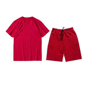 ชุดกีฬาลำลองฤดูร้อนสำหรับผู้ชาย พิมพ์ลายคุณภาพสูง ผ้าฝ้าย 100% เสื้อแขนสั้นน้ำหนักเบาและกางเกงขาสั้น ดีไซน์โลโก้ - Product Image 3