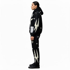 Custom Patch Work Digital Print Acid Wash <b>Zip</b> Hoodie Set Heavyweight 100% Cotton Unisex Tracksuit Streetwear Wholesale Apparel - Product Image 6
