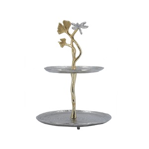 Three Tier Round Wood Cake Stand With Black Metal Frame Display Platter For Dessert Serving - Product Image 4
