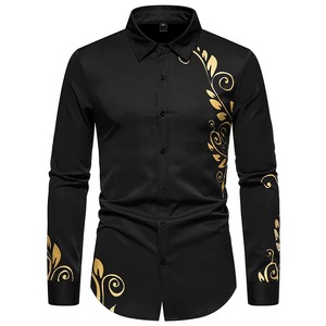 Chemise Homme Tendance à Imprimé Doré Manches Longues – Confortable et Stylée – Broderie Tissée – Vêtement Masculin Décontracté - Product Image 5