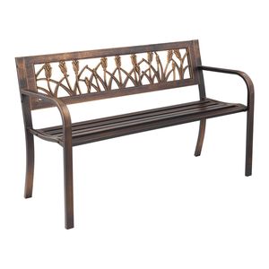 Banc de patio extérieur de 50 pouces avec structure en acier au carbone et dossier à motif floral en PVC, accoudoirs à bords arrondis, résistant aux intempéries - Product Image 1