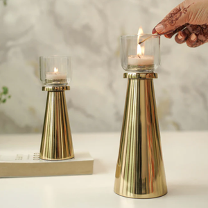 Gold <b>Brass</b> Handmade UV Printed Birthday <b>Candlestick</b> <b>Holder</b> Set Tealight Glass Votive Home Decoration Centerpiece - Product Image 2