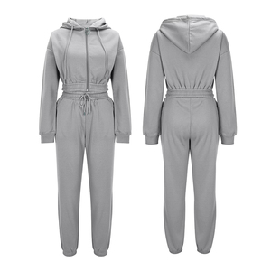 Women Gray Hooded Oversize Tracksuit Full Sleeve Zipper Front Casual <b>Jumpsuit</b> Regular Fit Ladies Sports Tracksuit - Product Image 1