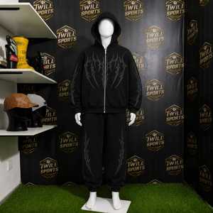 Sudadera con Capucha Negra Gótica para Hombre, con Cierre, de Algodón French Terry, Patrón Geométrico, Lavado Ácido, Bolsillo Delantero, Ropa Casual de Invierno, 350g - Product Image 5