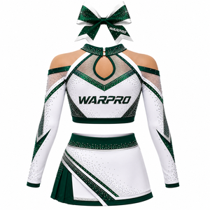 ชุดยูนิฟอร์มเชียร์ลีดเดอร์ WARPRO สีเขียวขาว ประดับคริสตัล พิมพ์ลายแบบซับลิเมชั่น เสื้อครอปแขนยาว กระโปรง สำหรับผู้ใหญ่ ผู้หญิง - Product Image 2