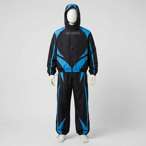 Conjunto Deportivo Unisex Reddito, Color Negro y Azul, Chaqueta Cortavientos con Cremallera Completa, Pantalones de Secado Rápido, Ropa de Invierno para Adultos, 100% - Product Image 1