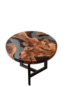 Table basse en bois et résine époxy écologique, faite à la main, design moderne et luxueux, ronde, durable, imperméable, pour extérieur, FASHION CRAFT - Product Image 4