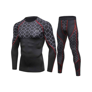 Men's 2 Piece Compression Rash Guard Set Long Sleeve Quick Dry Performance Shirt Full Length Tights Breathable Running Gym Train - Product Image 4