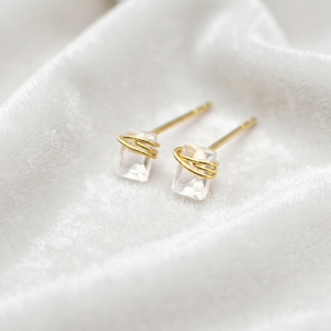 Wire Wrapped Sapphire Baguette <b>Stud</b> <b>Earrings</b> Gold Plated Brass Minimalist Women's Jewelry - Product Image 5