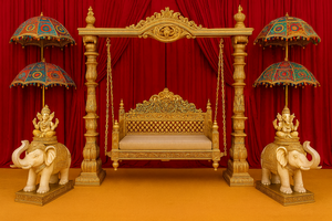 Lujoso Escenario Temático Árabe para Bodas, Decoración Tradicional del Sur de la India, Columpio para Bodas Oonjal, Columpio para Asientos de Pareja, Reino Unido - Product Image 6