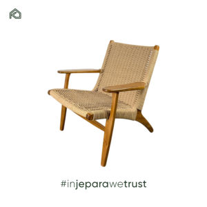 Fauteuil de détente moderne en teck massif, durable, une place, pour balcon et salon, avec tressage en corde, pour usage domestique - Seira - Product Image 4