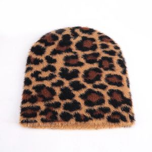 Unisex Leopard Print Faux Fur Beanie Hat Plush <b>Winter</b> <b>Cap</b> Casual Style for Adults 56-58CM - Product Image 1