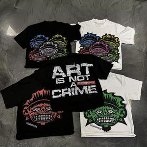 T-shirt graphique streetwear 100 % coton personnalisé, délavé à l'acide, effet soleil, coupe ample et courte pour homme - Product Image 1