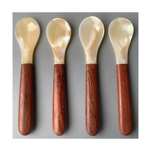 Cuillère en bois faite à la main avec bol en nacre, design minimaliste, cuillère à thé durable pour servir les desserts, coffrets cadeaux - Product Image 3