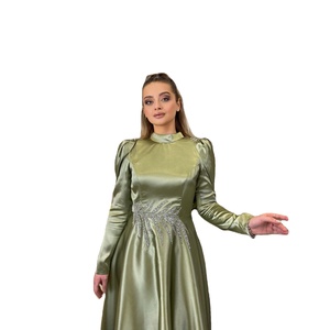 WS ชุดเดรสผ้าไหมซาตินสำหรับผู้หญิงชุดเดรสอาบายาพร้อมหินคริสตัลสำหรับชุดราตรีงานแต่งงานแบบสุภาพชุดกลางคืน - Product Image 1