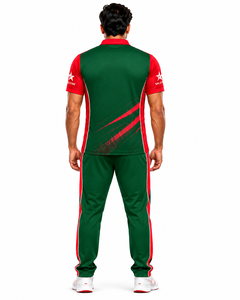 Conjunto de Uniforme de Cricket Sublimado Personalizado, Unisex, de Secado Rápido, Transpirable, Ligero, Antibacteriano, Estilo Verde y Rojo en Contraste - Product Image 2