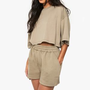 Ensemble 2 pièces décontracté pour femme 2026 – Haut en molleton uni ample en polyester/coton et T-shirt à col rond – Tenue d'été pour femme - Product Image 3