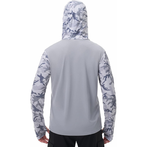 Camiseta con Capucha de Manga Larga con Camuflaje Gris para Hombre, Máscara Facial, Protección UV, Sudadera para Pesca - Product Image 2