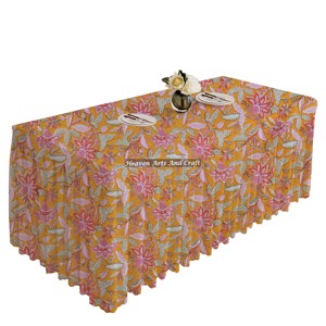 Mantel plisado con estampado de bloques florales coloridos, manteles plisados rectangulares, cubierta de mesa de fiesta bohemia, regalos de fiesta en casa - Product Image 4