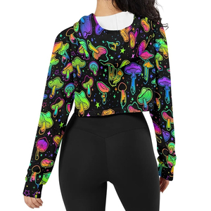 Sudadera con Capucha Corta para Mujer, Estampado de Hongos Neón, Manga Larga, Informal, Transpirable, Tejida, Estilo Primavera - Product Image 2