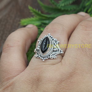 Natural Black Onyx <b>Ring</b> 925 Sterling <b>Silver</b> Handmade <b>Statement</b> Vintage <b>Ring</b> Boho Tribal Gothic Jewelry Women Men Gift for Unisex - Product Image 4