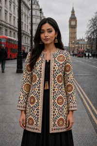 Women's Winter <b>Jacket</b> with Hand Embroidered Suzani Design <b>White</b> Fabric Bridesmaid Gift or Women's Clothing OEM ODM Bulk Sale - Product Image 3