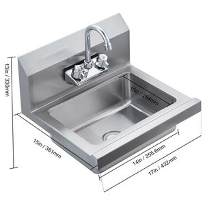 Lavello Commerciale in Acciaio Inossidabile con Rubinetto a Parete, Piccolo Lavabo per Lavaggio Mani, Lavello Multiuso per Lavaggio Piatti e Sterilizzazione - Product Image 5