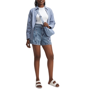 Shorts en jean originaux pour femmes - Tissu tricoté 100% coton respirant et à séchage rapide, prêt pour l'hiver, bleu foncé - Product Image 1