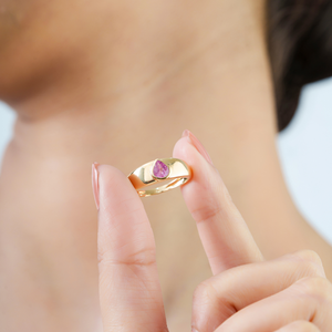 New Arrivals Precious Gemstone Pear Shape Pink Sapphire Chunky <b>Dome</b> <b>Ring</b> Wedding Party Jewelry Pure K14 Yellow Gold - Product Image 4