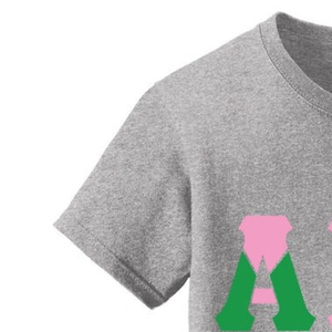 T-shirt Heather Gray AKA Color Block avec lettres grecques pour femme, en coton, à manches courtes, col rond, décontracté, avec motif graphique, doux et confortable - Product Image 2